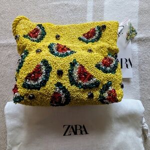 Zara Yellow Beaded Watermelon Bucket Bag New